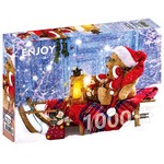 Puzzle 1000 el. Pluszowe misie z czapkami Mikołaja