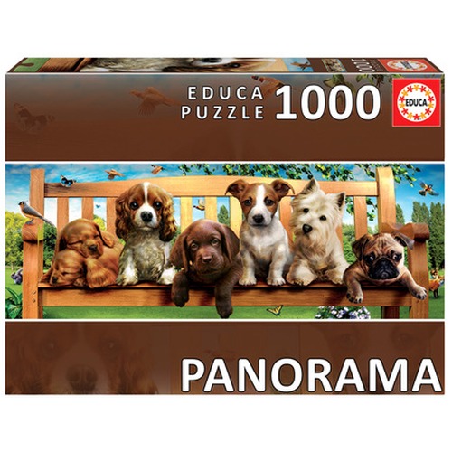 Puzzle 1000 el. Szczenięta na ławce (panorama)