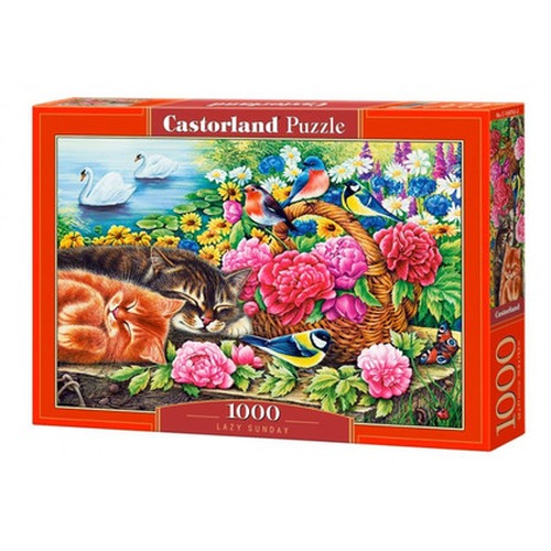 Puzzle 1000 elementów Koty w kwiatach leniwa niedziela