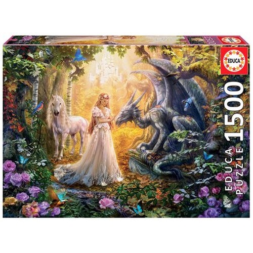 Puzzle 1500 el. Smok, księżniczka i jednorożec