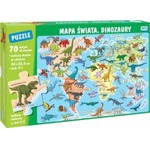 Puzzle 70 elementów. Mapa świata. Dinozaury